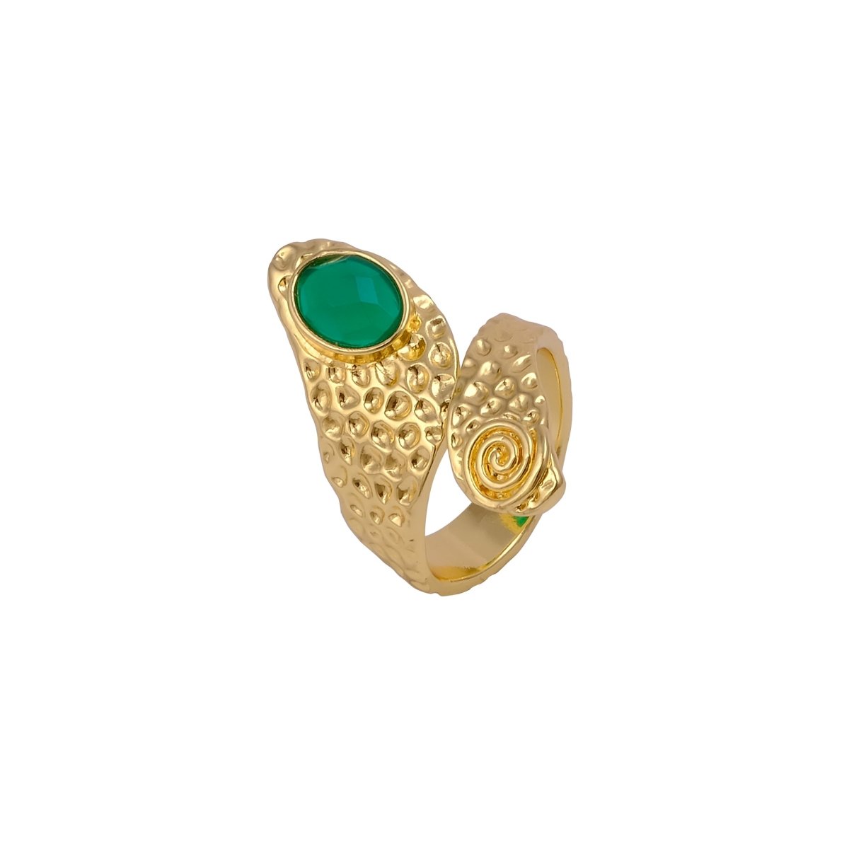 Green Onyx Faceted Gemstone Rings, Adjustable Gold Plated Jewelry CR-1015