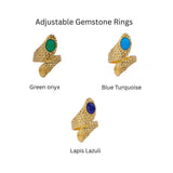 Green Onyx Faceted Gemstone Rings, Adjustable Gold Plated Jewelry CR-1015