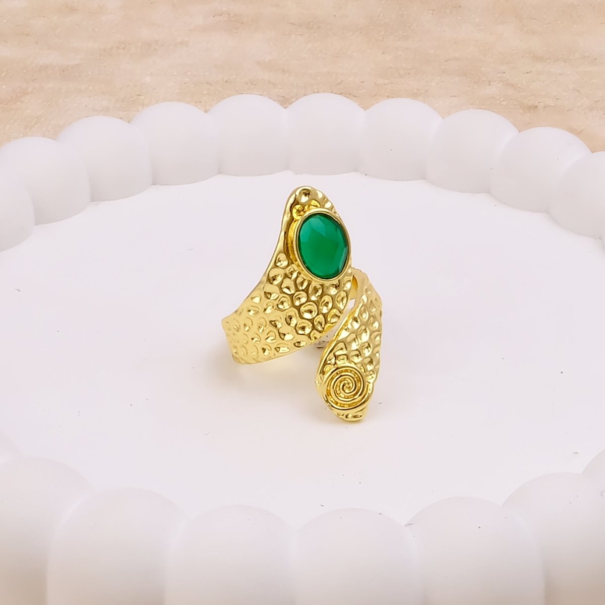 Green Onyx Faceted Gemstone Rings, Adjustable Gold Plated Jewelry CR-1015