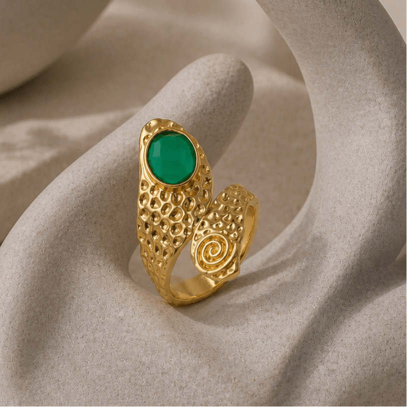 Green Onyx Faceted Gemstone Rings, Adjustable Gold Plated Jewelry CR-1015 Green Onyx