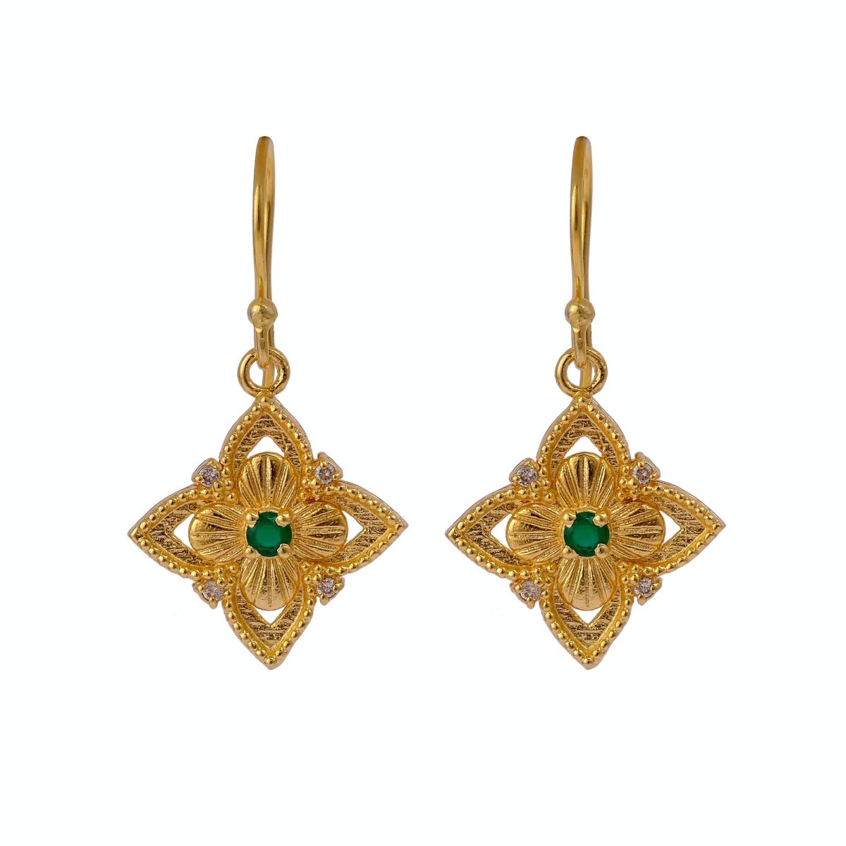 Green Onyx Gemstone Dangle Earrings, Floral Hook Earrings Minimalist Boho Jewelry 5383