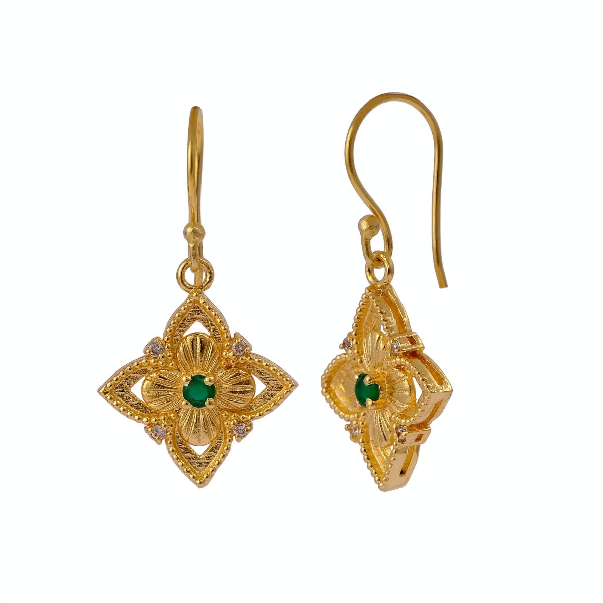 Green Onyx Gemstone Dangle Earrings, Floral Hook Earrings Minimalist Boho Jewelry 5383