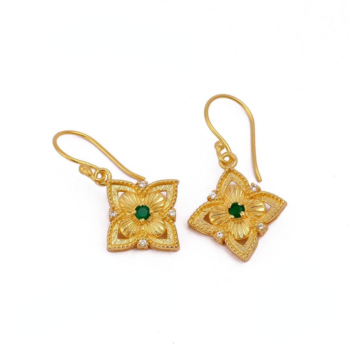 Green Onyx Gemstone Dangle Earrings, Floral Hook Earrings Minimalist Boho Jewelry 5383