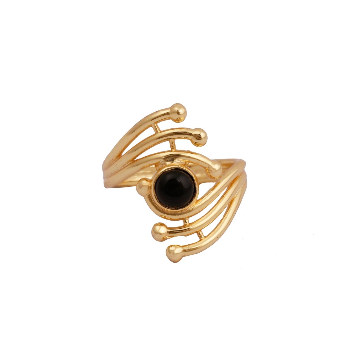 Green Onyx Gemstone Ring Evil Eye Design Gold Plated Ring Adjustable