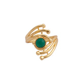 Green Onyx Gemstone Ring Evil Eye Design Gold Plated Ring Adjustable