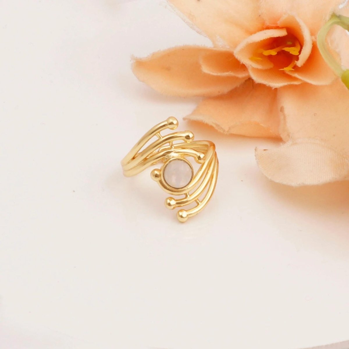 Green Onyx Gemstone Ring Evil Eye Design Gold Plated Ring Adjustable