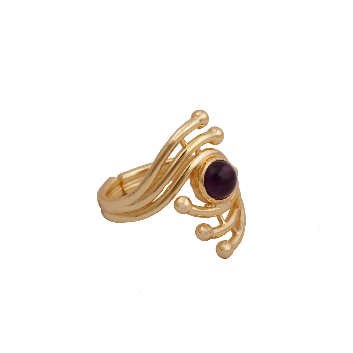 Green Onyx Gemstone Ring Evil Eye Design Gold Plated Ring Adjustable