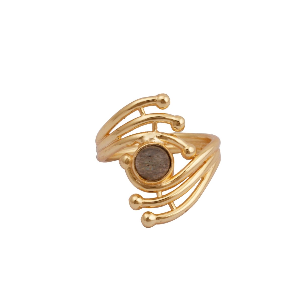 Green Onyx Gemstone Ring Evil Eye Design Gold Plated Ring Adjustable