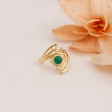 Green Onyx Gemstone Ring Evil Eye Design Gold Plated Ring Adjustable