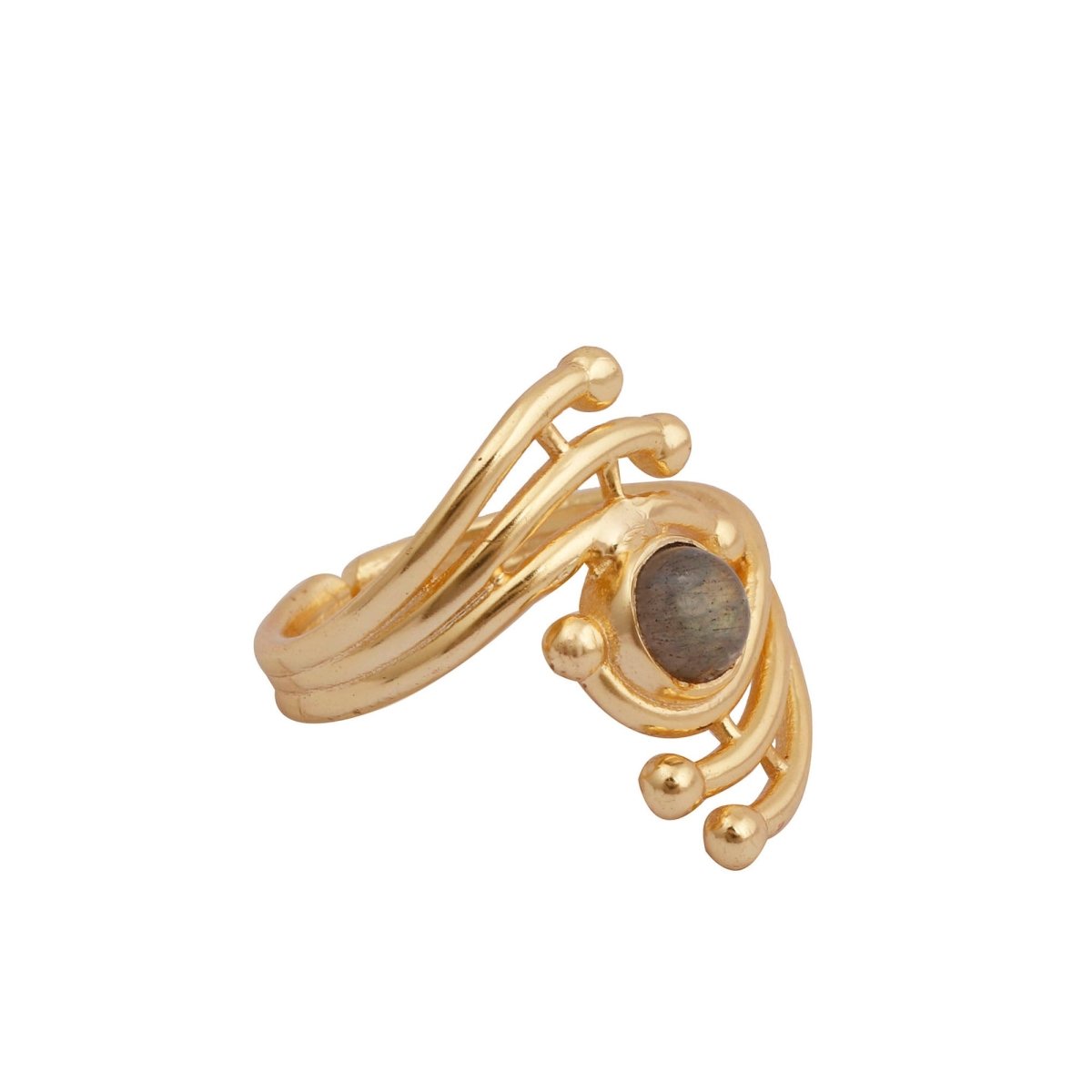 Green Onyx Gemstone Ring Evil Eye Design Gold Plated Ring Adjustable