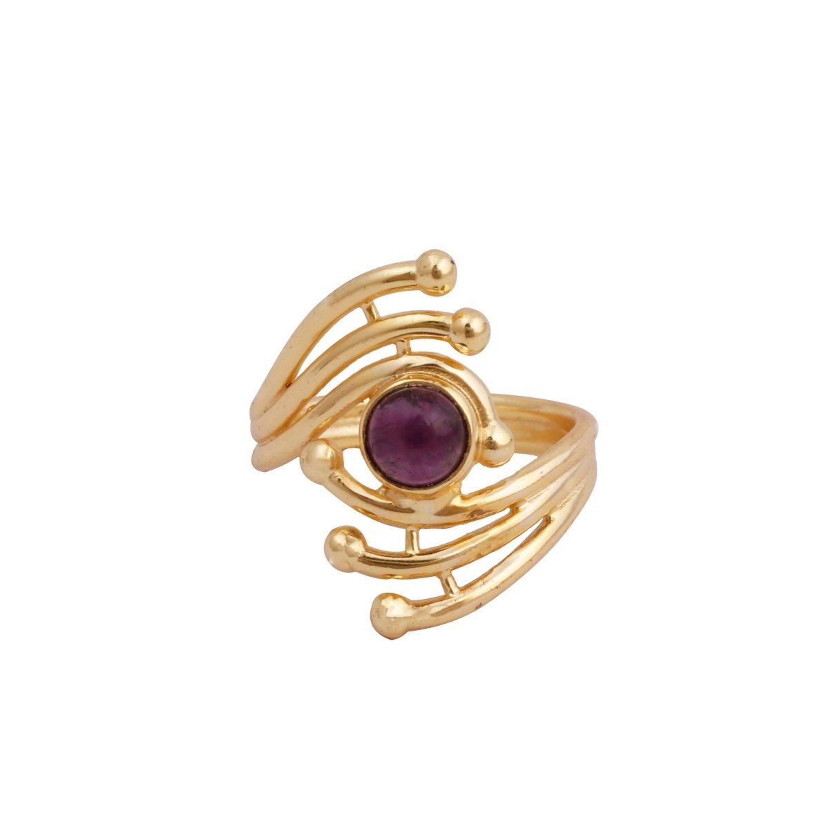 Green Onyx Gemstone Ring Evil Eye Design Gold Plated Ring Adjustable