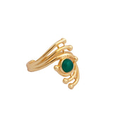 Green Onyx Gemstone Ring Evil Eye Design Gold Plated Ring Adjustable