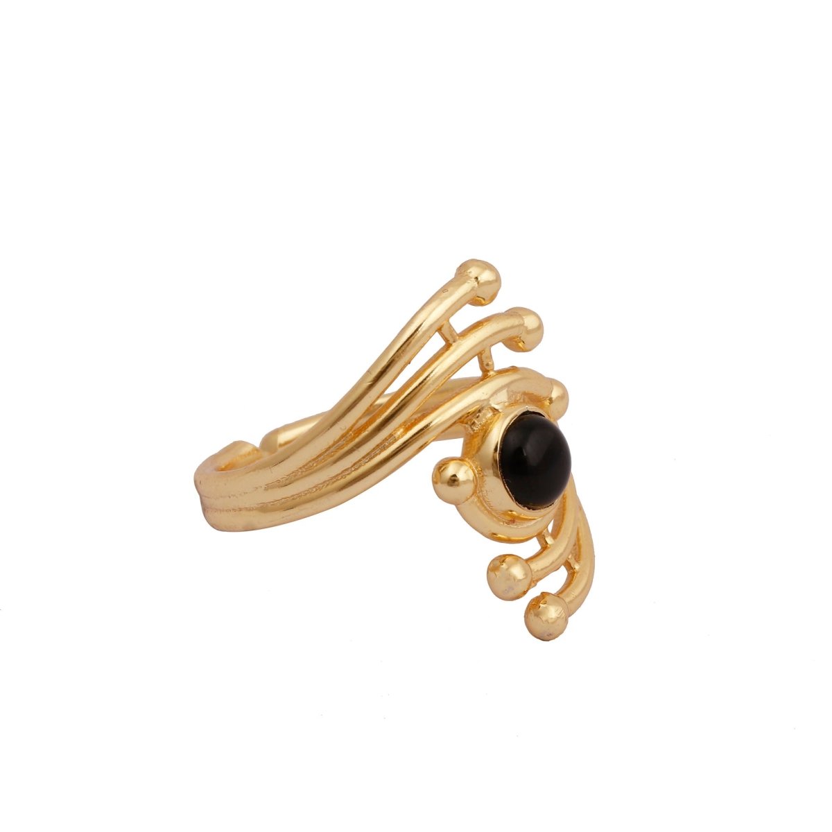 Green Onyx Gemstone Ring Evil Eye Design Gold Plated Ring Adjustable