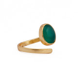 Green Onyx Gemstone Rings Handmade Oval Shaped Gold Plated Adjustable Jewelry