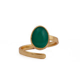 Green Onyx Gemstone Rings Handmade Oval Shaped Gold Plated Adjustable Jewelry
