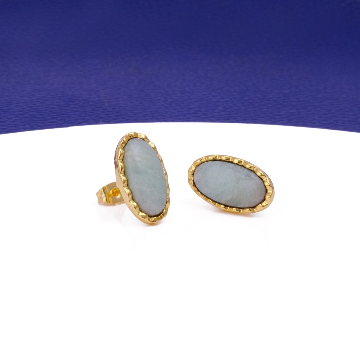 Green Onyx Gemstone Stud Oval Shape Stud Earring Gold Plated Push Back Stud Earring Amazonite
