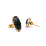 Green Onyx Gemstone Stud Oval Shape Stud Earring Gold Plated Push Back Stud Earring