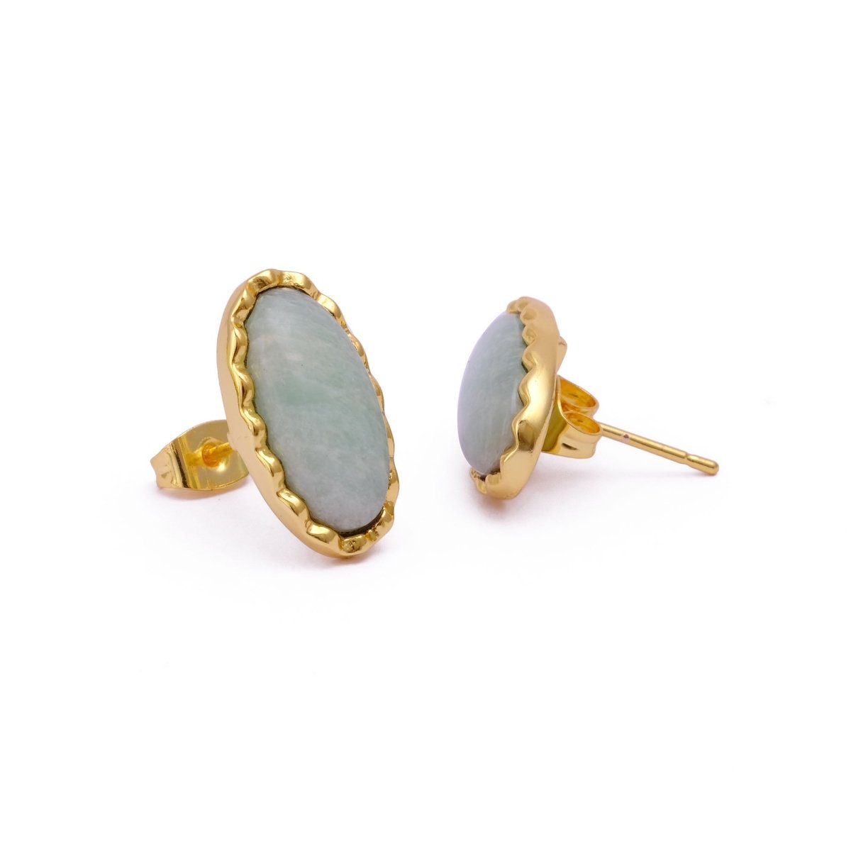 Green Onyx Gemstone Stud Oval Shape Stud Earring Gold Plated Push Back Stud Earring