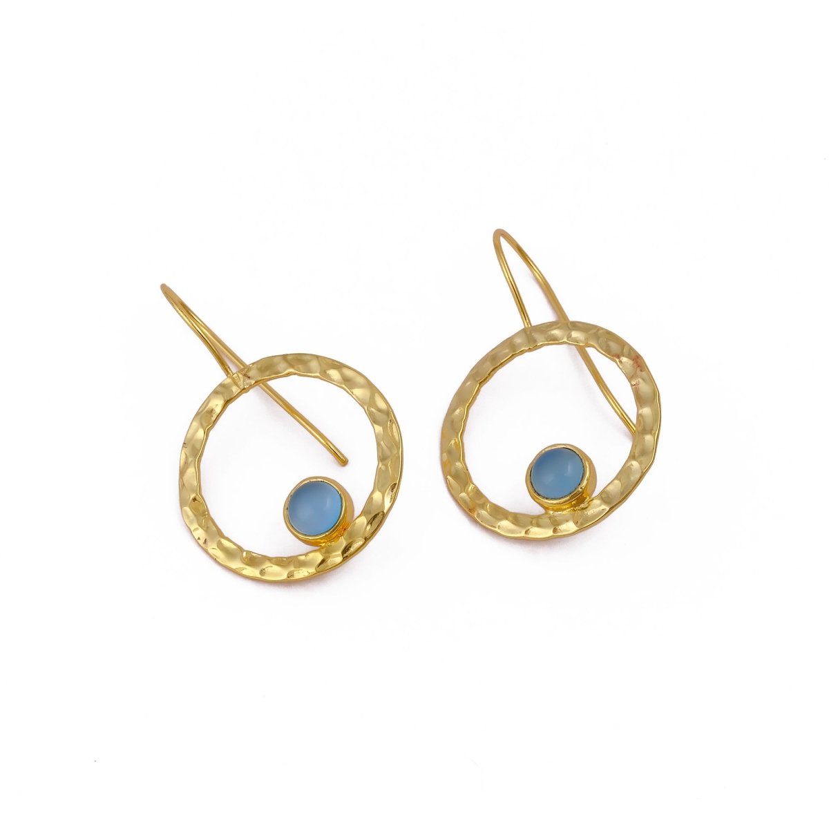 Green Onyx Round Shape Hammered Earrings, 18k Gold Plated Bezel Set Jewelry 5398