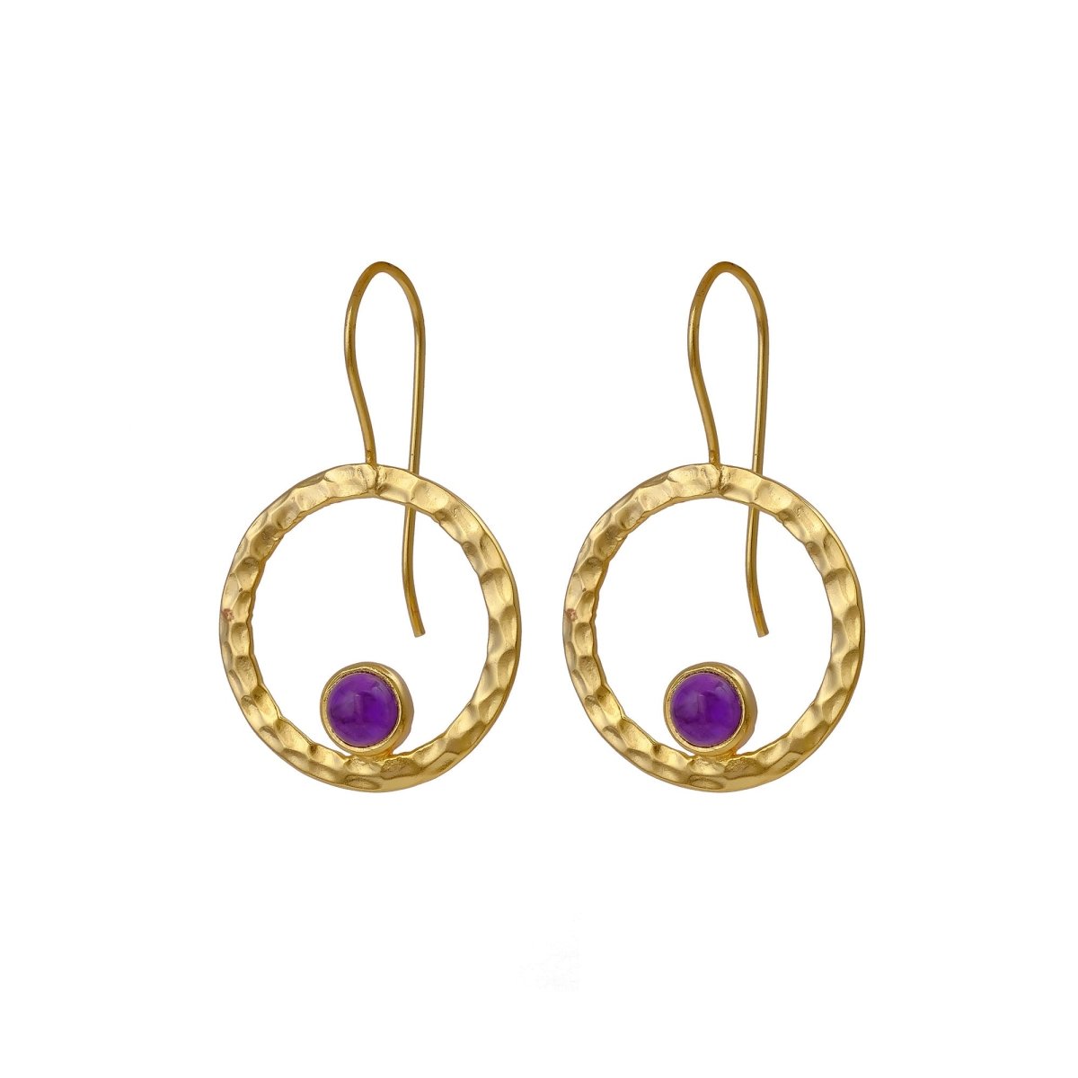 Green Onyx Round Shape Hammered Earrings, 18k Gold Plated Bezel Set Jewelry 5398