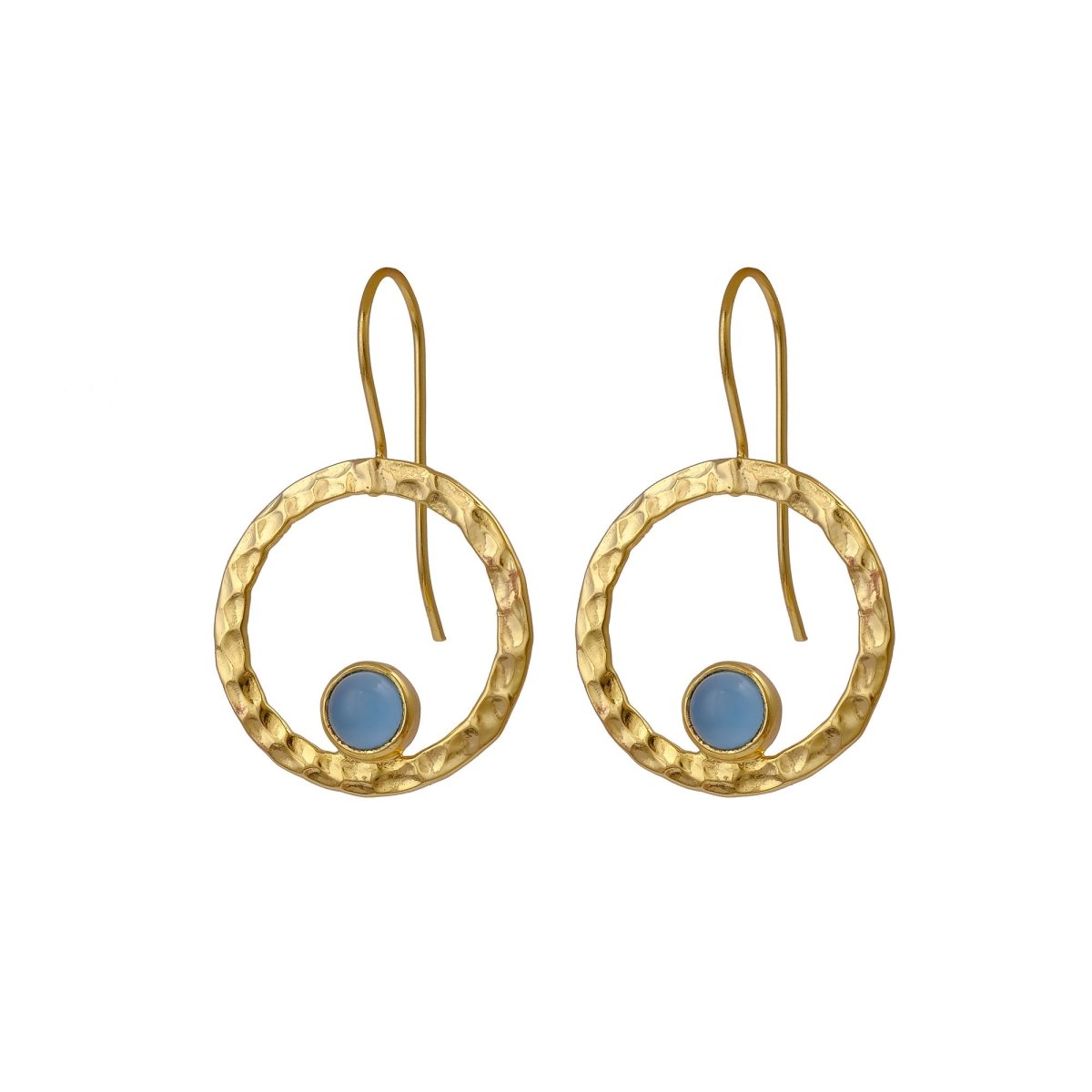 Green Onyx Round Shape Hammered Earrings, 18k Gold Plated Bezel Set Jewelry 5398