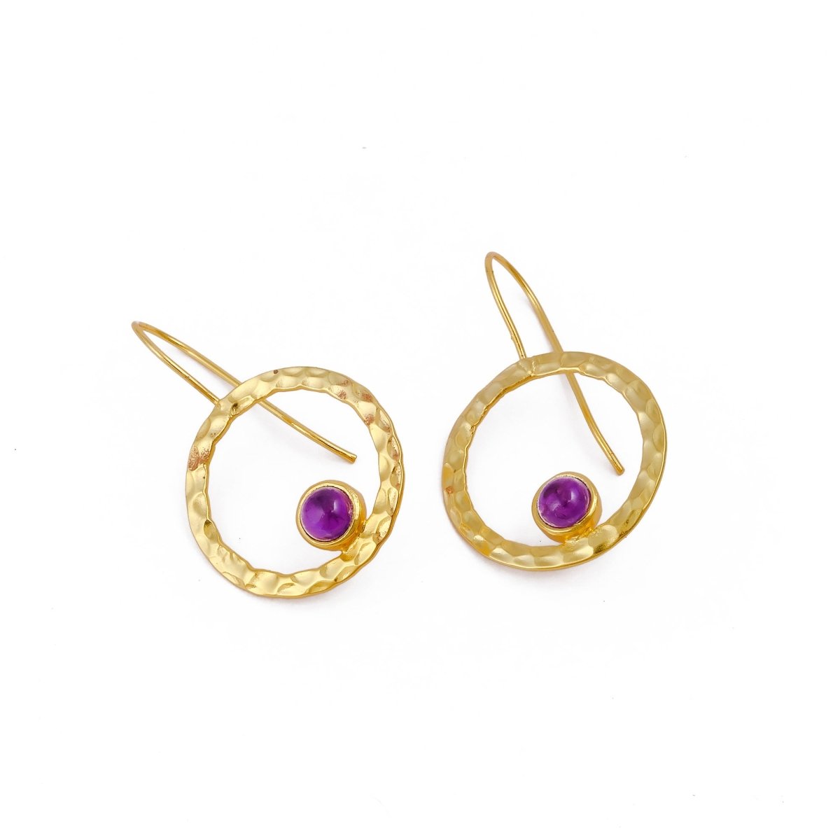 Green Onyx Round Shape Hammered Earrings, 18k Gold Plated Bezel Set Jewelry 5398