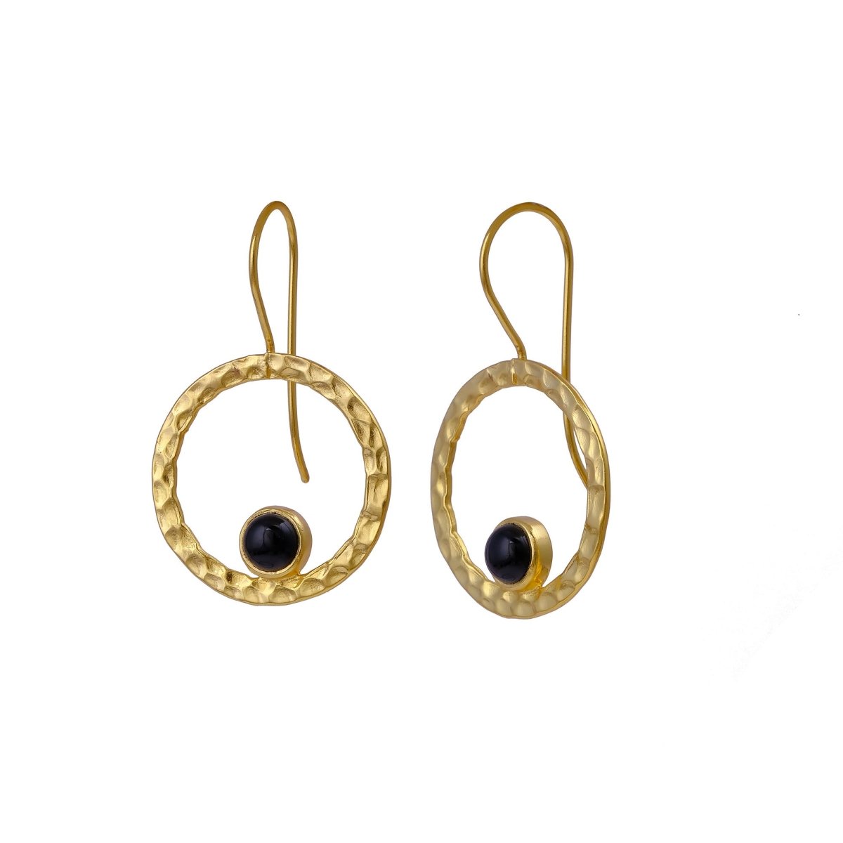 Green Onyx Round Shape Hammered Earrings, 18k Gold Plated Bezel Set Jewelry 5398