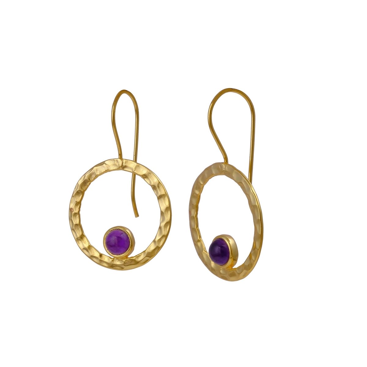 Green Onyx Round Shape Hammered Earrings, 18k Gold Plated Bezel Set Jewelry 5398