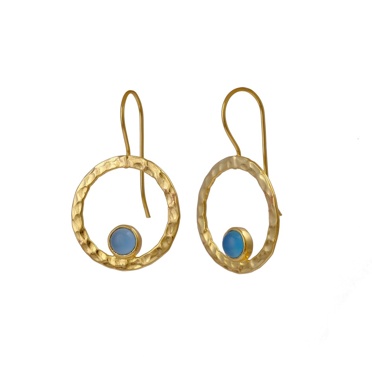 Green Onyx Round Shape Hammered Earrings, 18k Gold Plated Bezel Set Jewelry 5398
