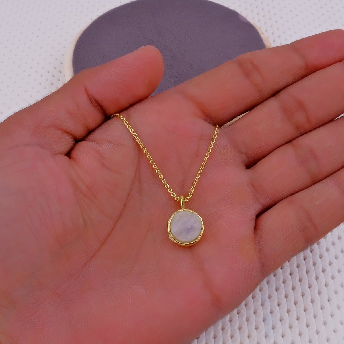 Green Strawberry Quartz Raw Gemstone, Round Shape Pendant Necklaces CN - 1003