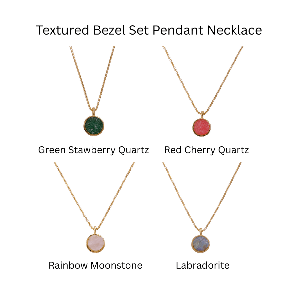 Green Strawberry Quartz Raw Gemstone, Round Shape Pendant Necklaces CN - 1003