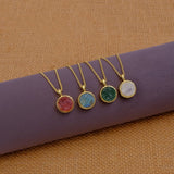 Green Strawberry Quartz Raw Gemstone, Round Shape Pendant Necklaces CN - 1003