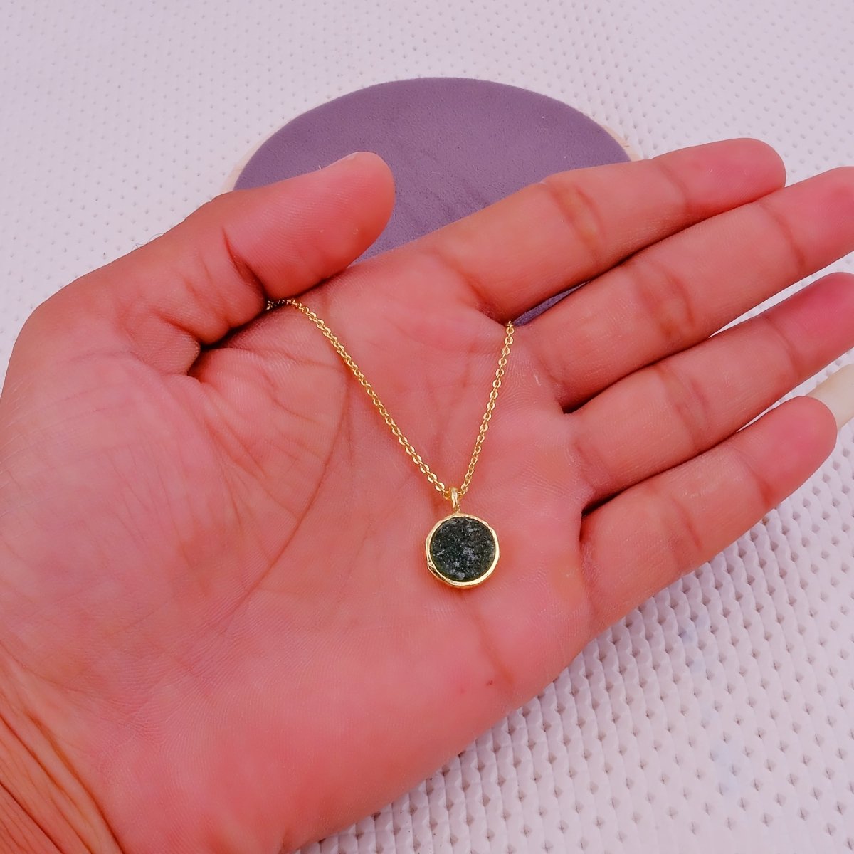 Green Strawberry Quartz Raw Gemstone, Round Shape Pendant Necklaces CN - 1003