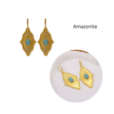Green Strawberry Quartz Sunburst Drop Earrings, Gold Plated Statement Earrings 5379
