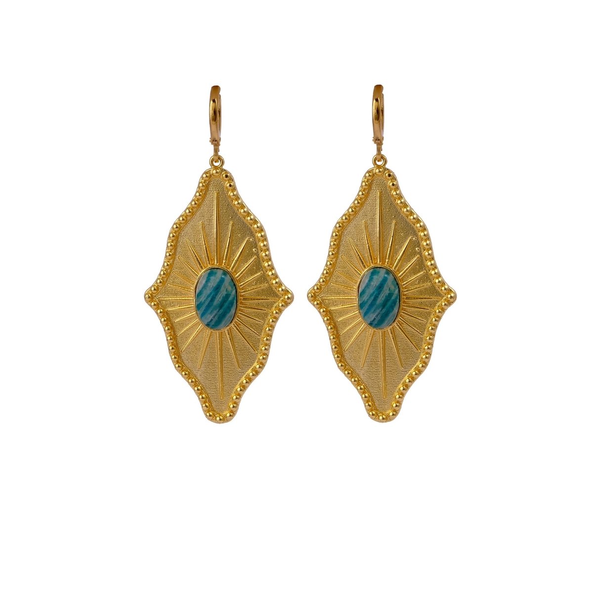Green Strawberry Quartz Sunburst Drop Earrings, Gold Plated Statement Earrings 5379