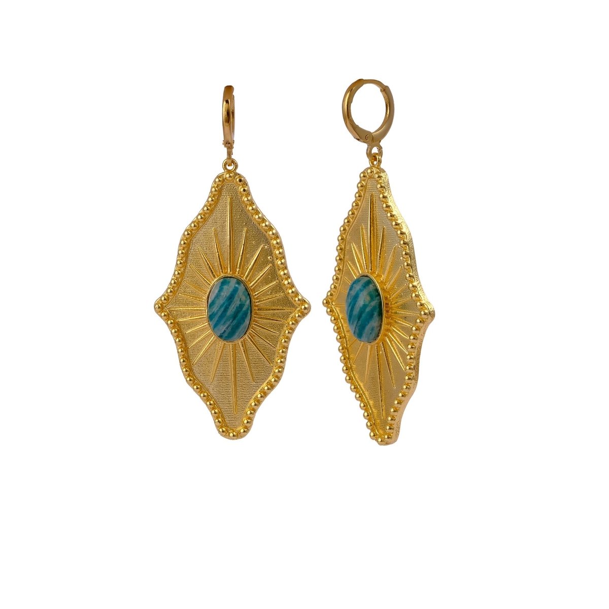 Green Strawberry Quartz Sunburst Drop Earrings, Gold Plated Statement Earrings 5379