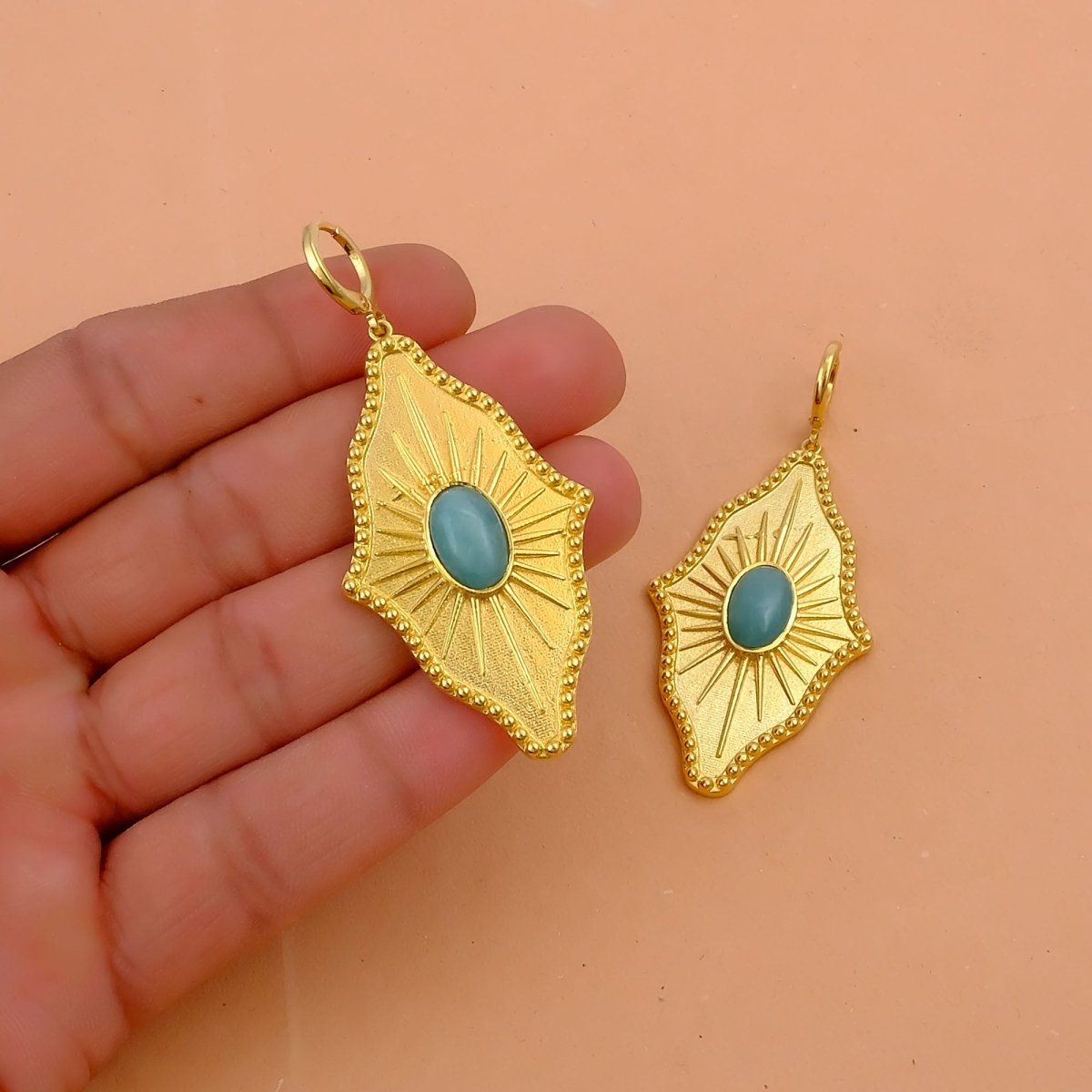Green Strawberry Quartz Sunburst Drop Earrings, Gold Plated Statement Earrings 5379