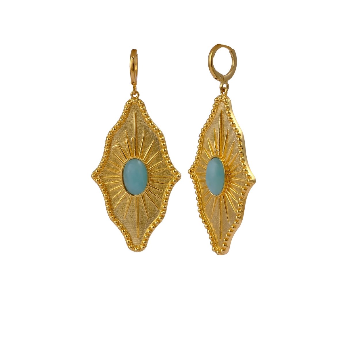 Green Strawberry Quartz Sunburst Drop Earrings, Gold Plated Statement Earrings 5379
