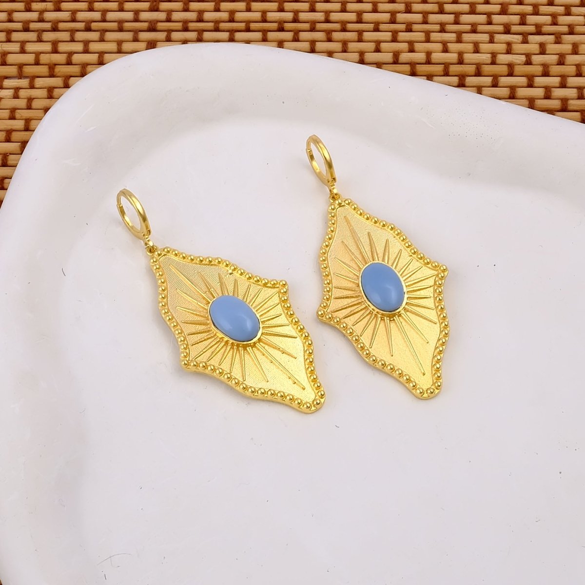 Green Strawberry Quartz Sunburst Drop Earrings, Gold Plated Statement Earrings 5379