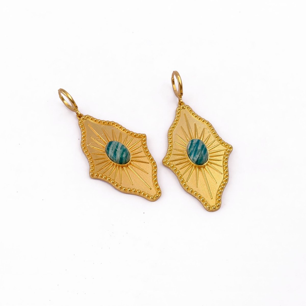 Green Strawberry Quartz Sunburst Drop Earrings, Gold Plated Statement Earrings 5379