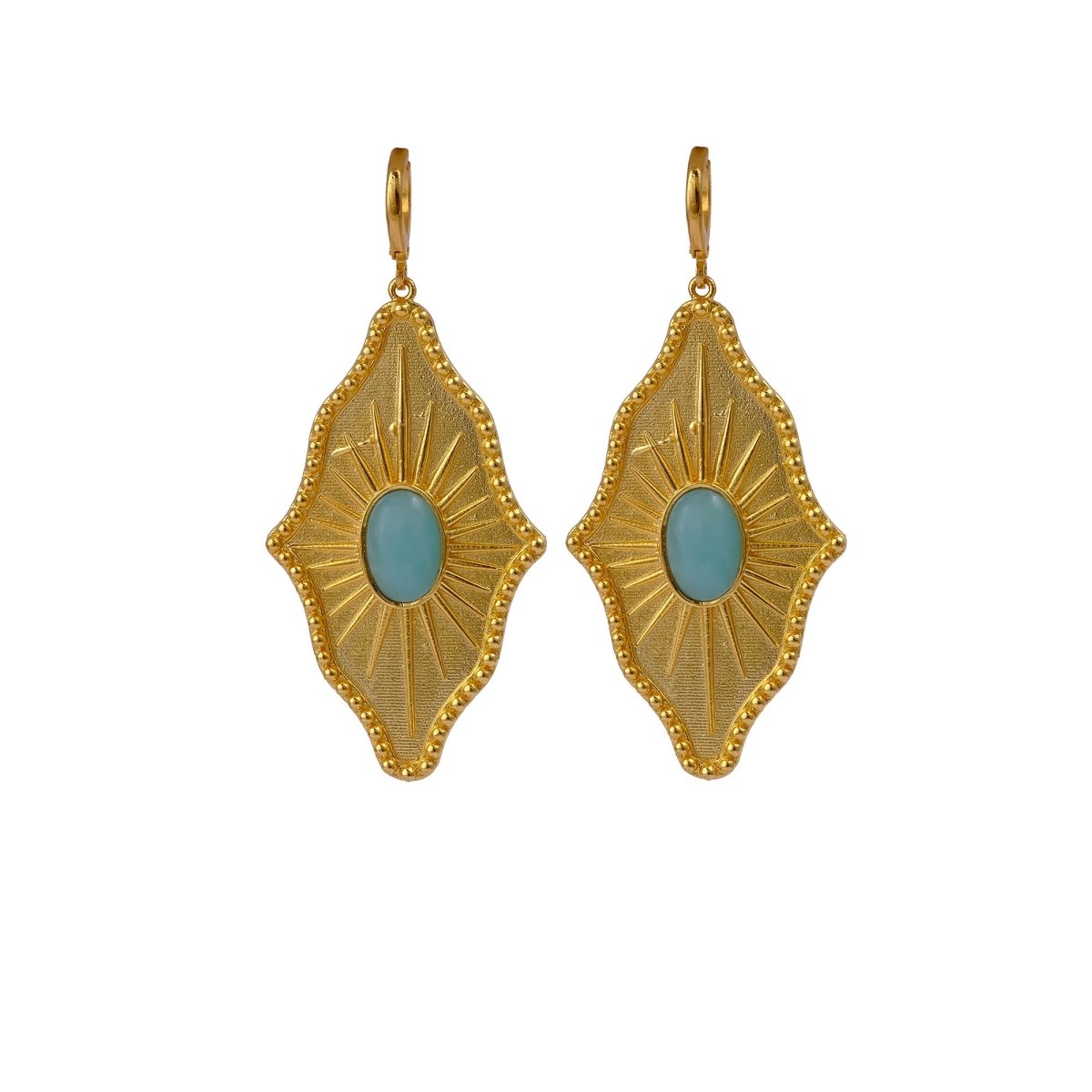 Green Strawberry Quartz Sunburst Drop Earrings, Gold Plated Statement Earrings 5379