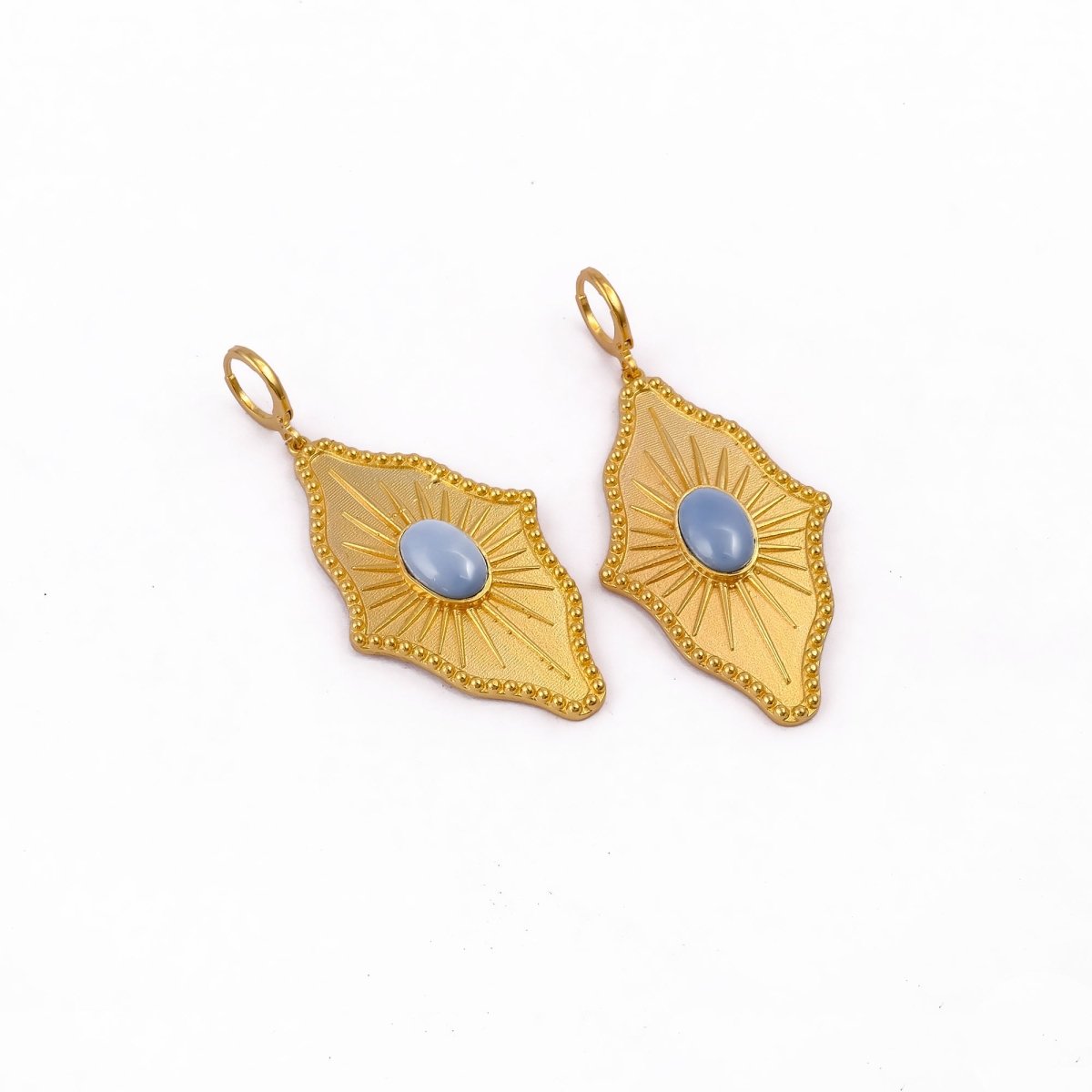 Green Strawberry Quartz Sunburst Drop Earrings, Gold Plated Statement Earrings 5379