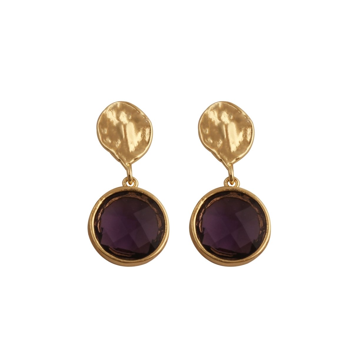 Hammered Gold Plated and Citrine Round Faceted Drop Earrings CE - 1038