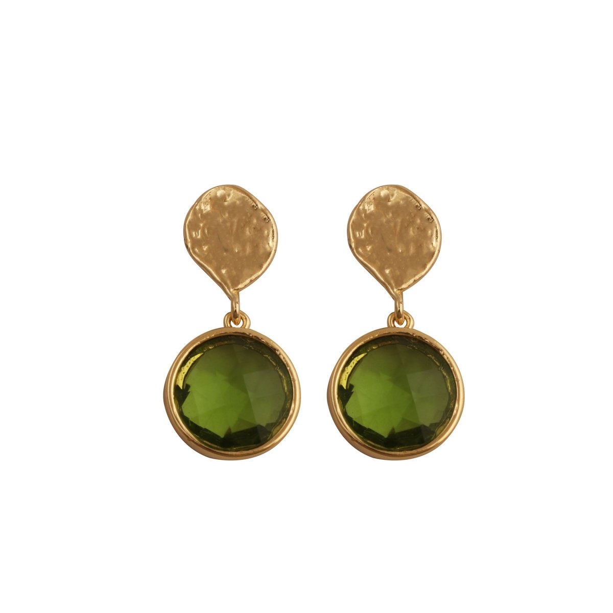 Hammered Gold Plated and Citrine Round Faceted Drop Earrings CE - 1038