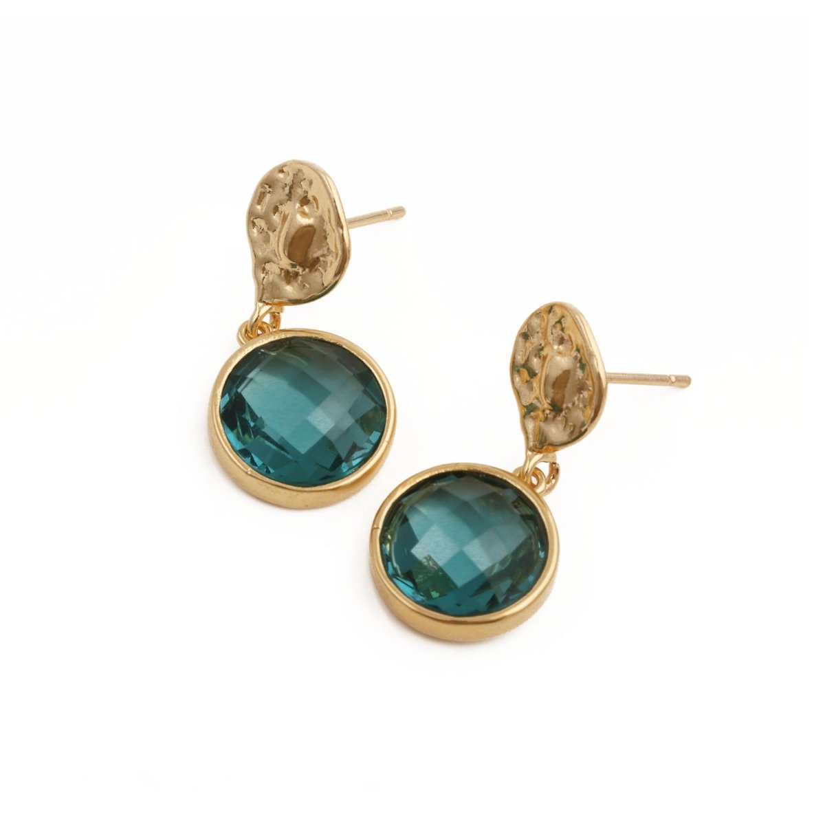 Hammered Gold Plated and Citrine Round Faceted Drop Earrings CE - 1038