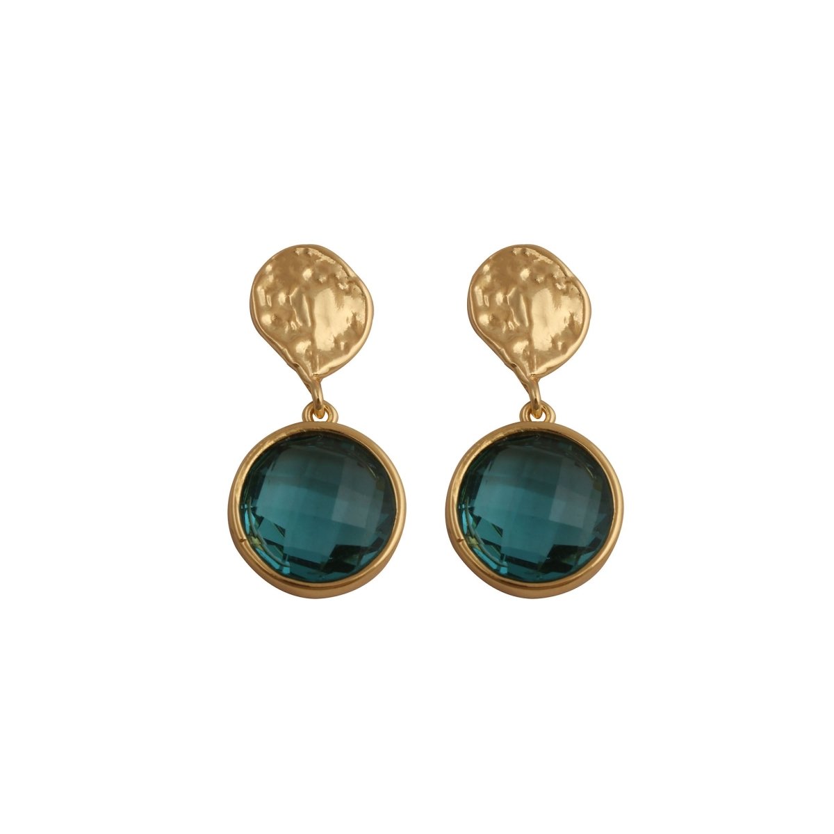 Hammered Gold Plated and Citrine Round Faceted Drop Earrings CE - 1038