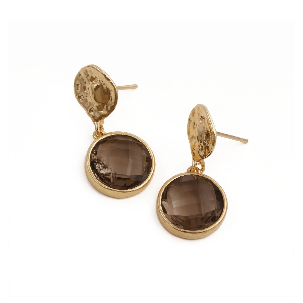Hammered Gold Plated and Citrine Round Faceted Drop Earrings CE - 1038