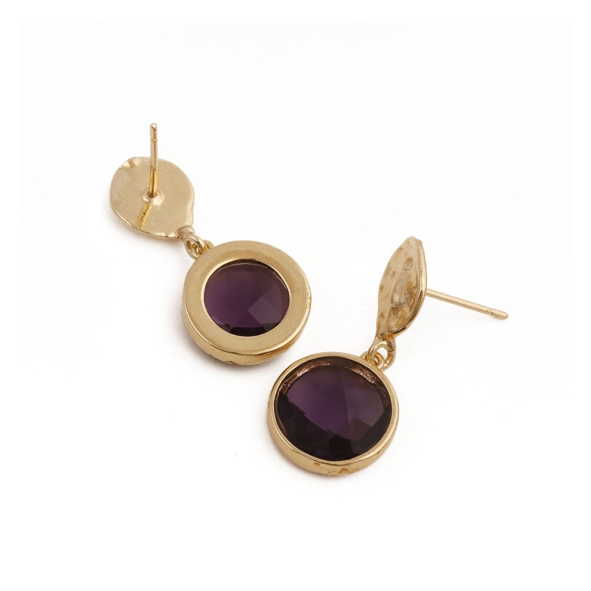 Hammered Gold Plated and Citrine Round Faceted Drop Earrings CE - 1038