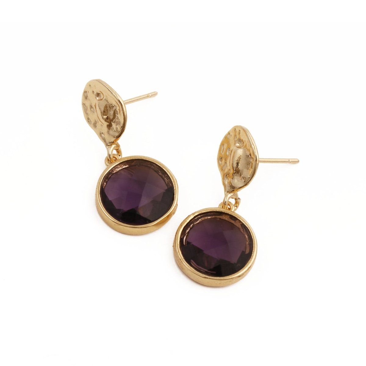 Hammered Gold Plated and Citrine Round Faceted Drop Earrings CE - 1038