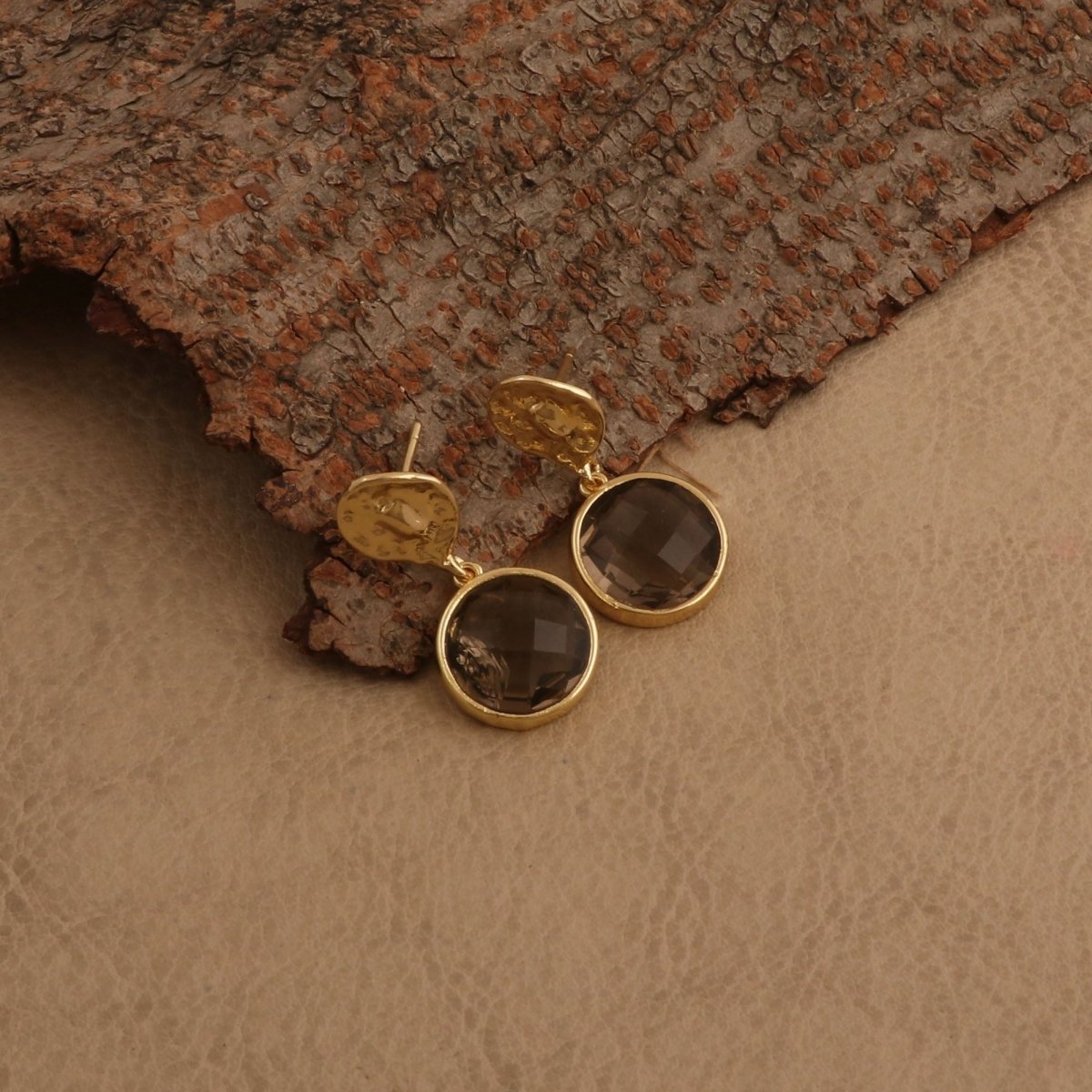 Hammered Gold Plated and Citrine Round Faceted Drop Earrings CE - 1038